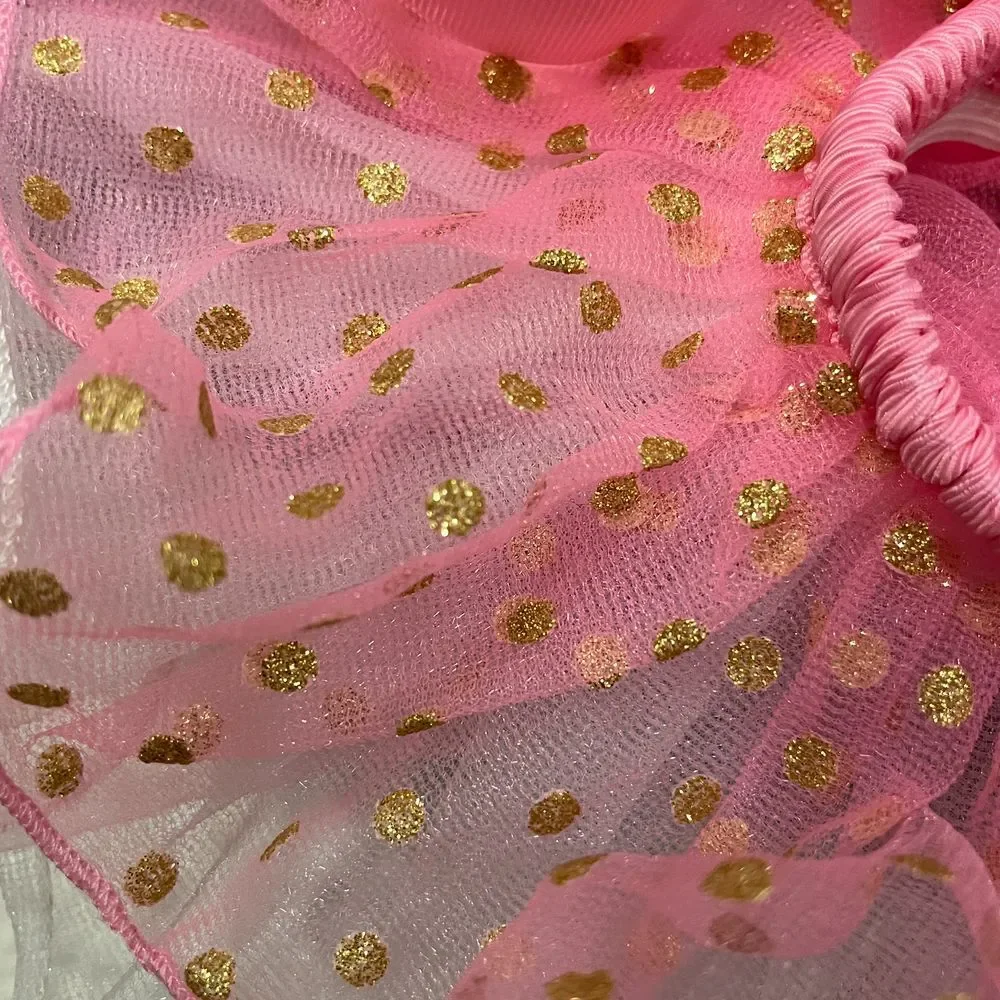 Pink Gold Polka Dot Tulle Tutu Skirt Ballet‎ Dance Girls Princess Party 12M